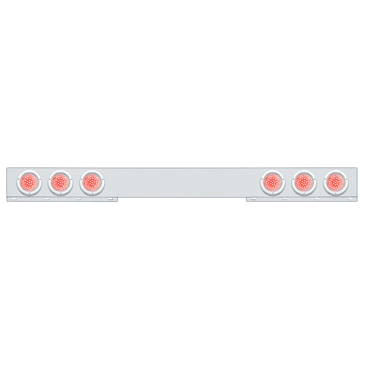 Stainless 1 Piece Rear Light Bar With 6 x 36 LED 4" Lights &amp; Bezels - Red LED/Clear Lens