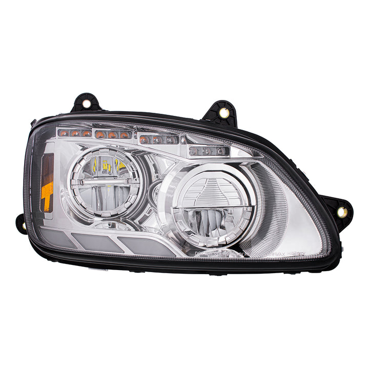 Chrome LED Headlight With Sequential Turn Signal &amp; Position Light Bars For 2008-17 Kenworth T660 - Passenger