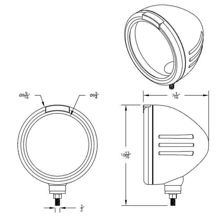 Stainless Steel Bullet Embossed Stripe Headlight No Bulb With LED Signal - Clear Lens
