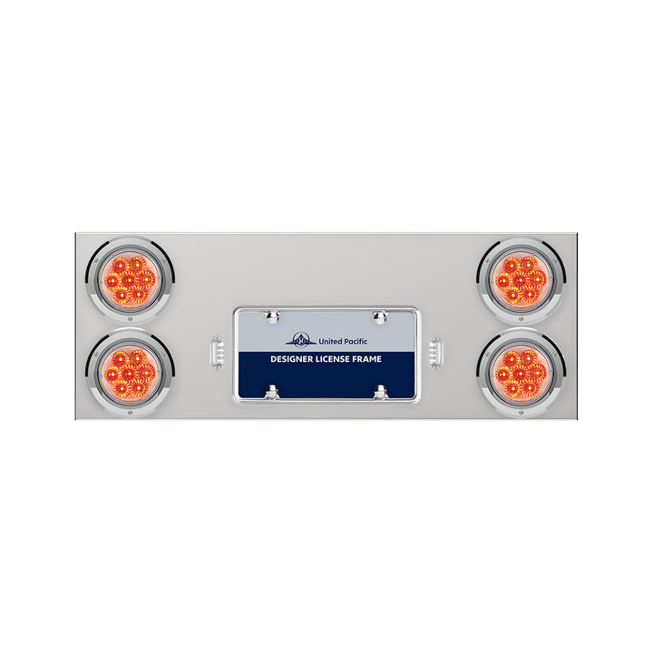 33-3/4" Stainless Rear Center Panel With Four 7 LED 4" Reflector Lights &amp; Bezels - Red LED/Clear Lens