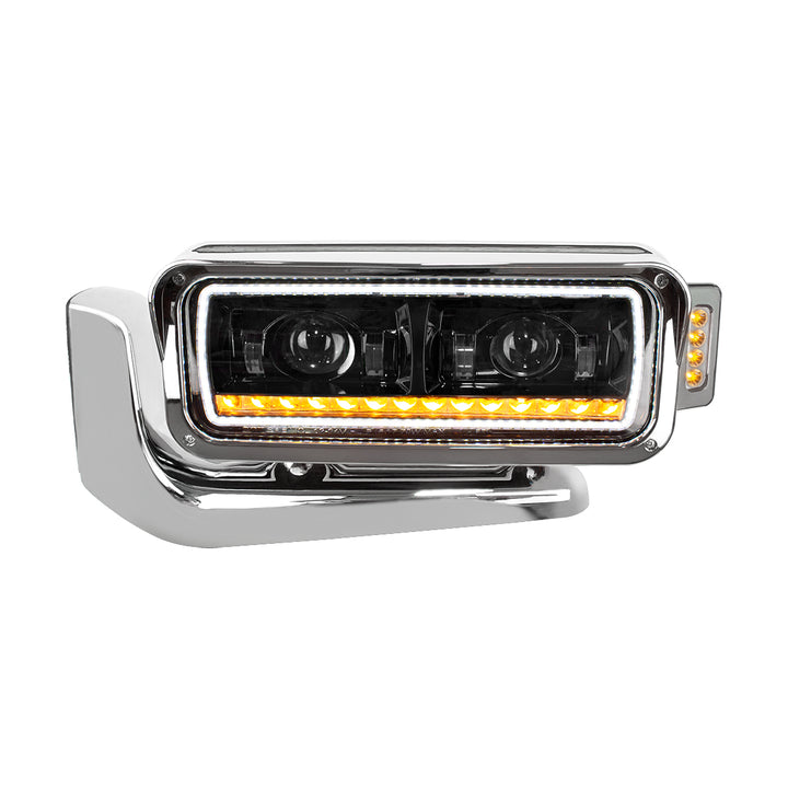 High Power LED Black Projection Headlight Assembly With Mounting Arm &amp; Turn Signal - Driver