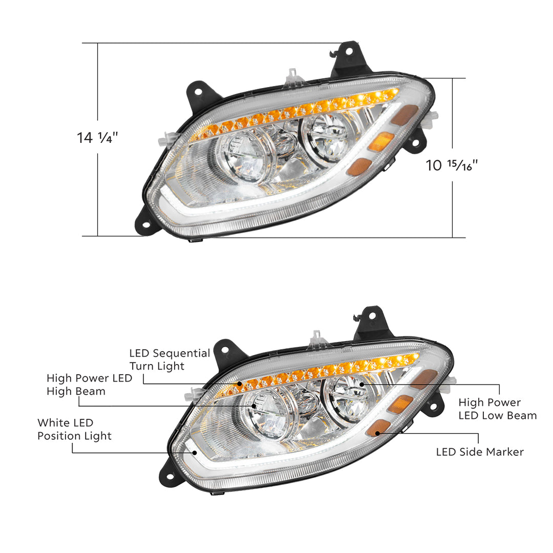 Chrome 86 LED Headlight For 2018-2025 International LT - Driver