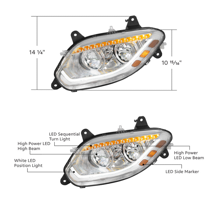 Chrome 86 LED Headlight For 2018-2025 International LT - Driver