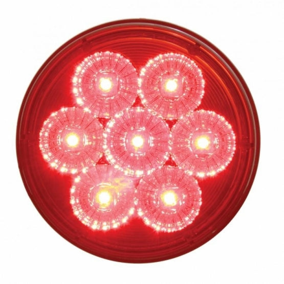3-3/4" Bolt Pattern Chrome Spring Loaded Bar With 6 x 4" 7 Red LED Lights &amp; Visors - Red Lens (Pair)