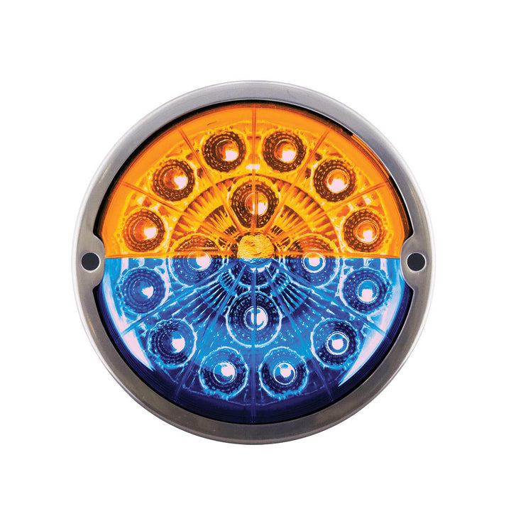 17 LED Watermelon Double Fury Light Flush Mount Kit With Low Profile Stainless Steel Bezel - Amber &amp; Blue LED/Clear Lens