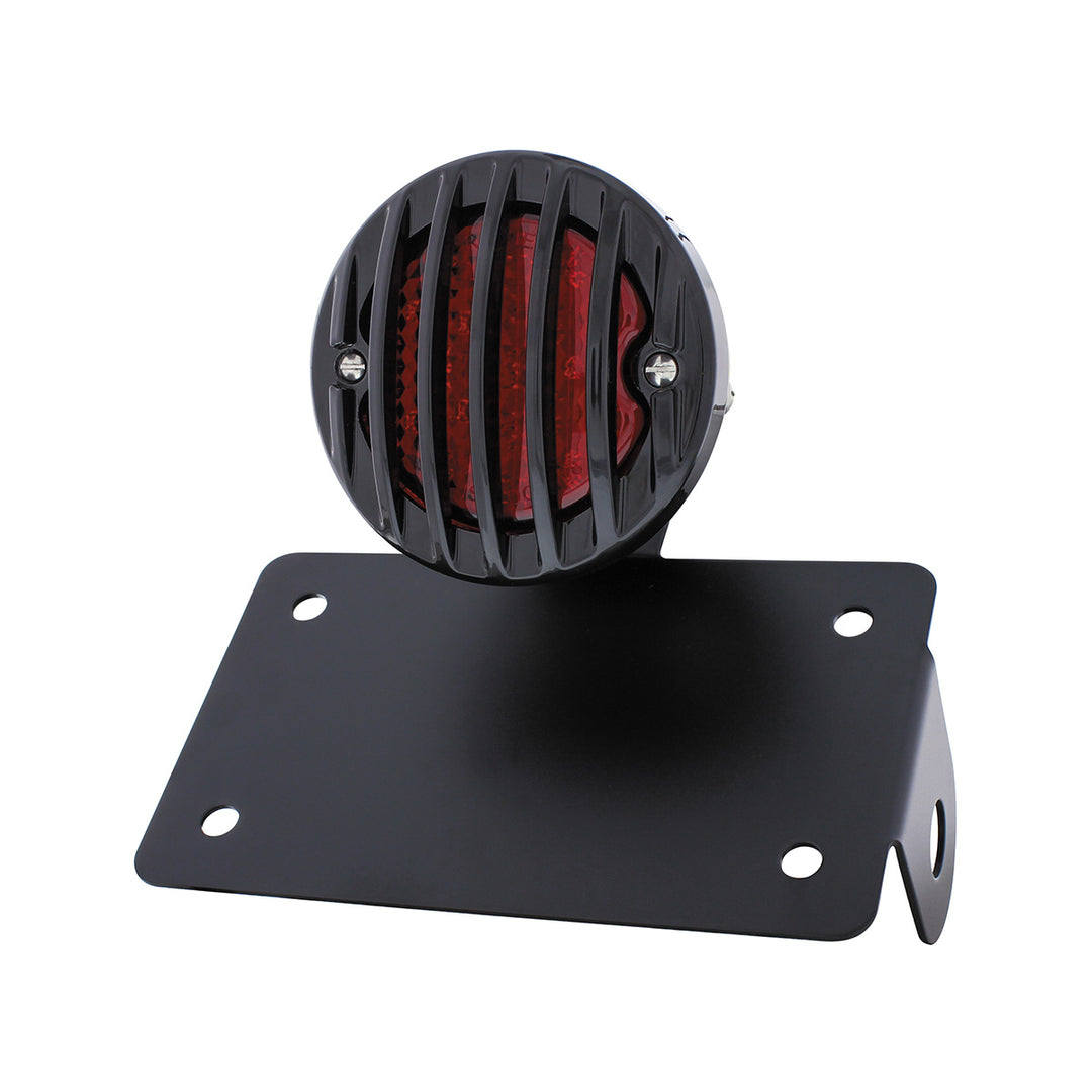 Motorcycle LED "Bobber" Style Horizontal Tail Light With Black Grille Bezel - Red Lens