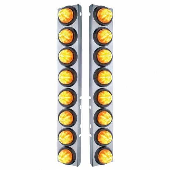 Stainless Steel Front Air Cleaner Bracket With 16 x 9 LED 2" Beehive Lights For Peterbilt - Amber LED &amp; Lens