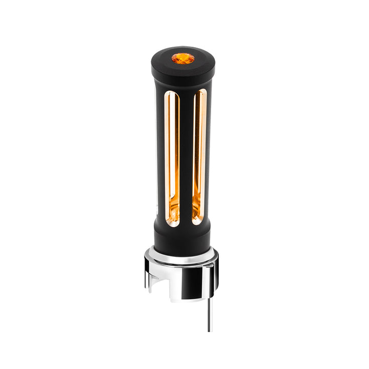 Thread-On Matte Black Sonoma Style Gearshift Knob With LED 13/15/18 Speed Adapter - Amber Crystal/Amber LED