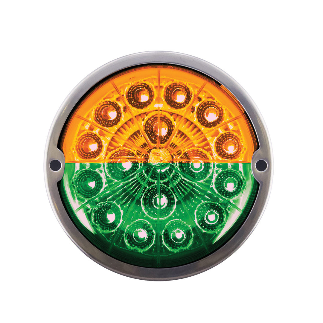 17 LED Watermelon Double Fury Light Flush Mount Kit With Low Profile Stainless Steel Bezel - Amber &amp; Green LED/Clear Lens