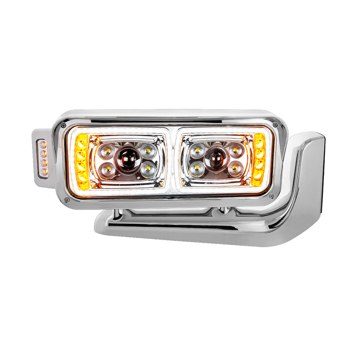 10 High Power LED "Chrome" Projection Headlight Assembly W/Mounting Arm &amp; Turn Signal Side Pod - Passenger Side