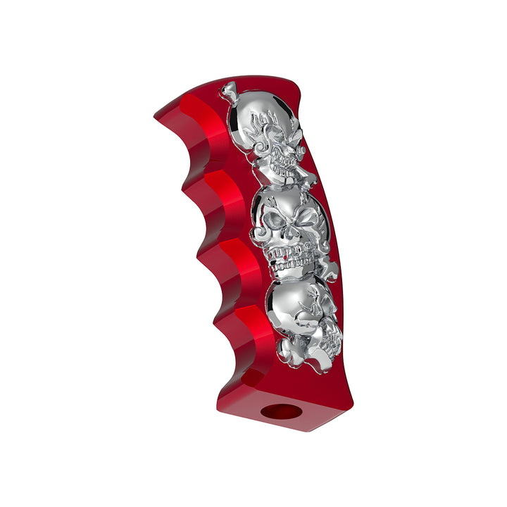 Thread-On Skulls Pistol Grip Gearshift Knob - Candy Red With Chrome Skulls
