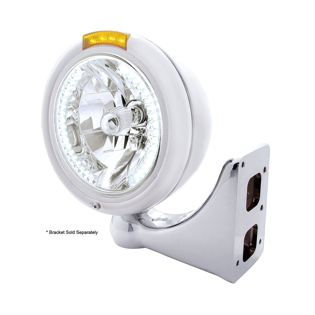 Chrome Classic Headlight H4 With 34 White LED &amp; Signal - Amber Lens
