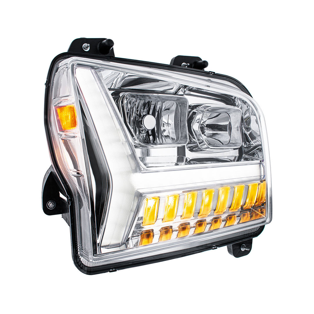 Chrome Headlight With LED DRL Light Bar &amp; Turn Signal For 2018-2024 Kenworth W990 - Passenger