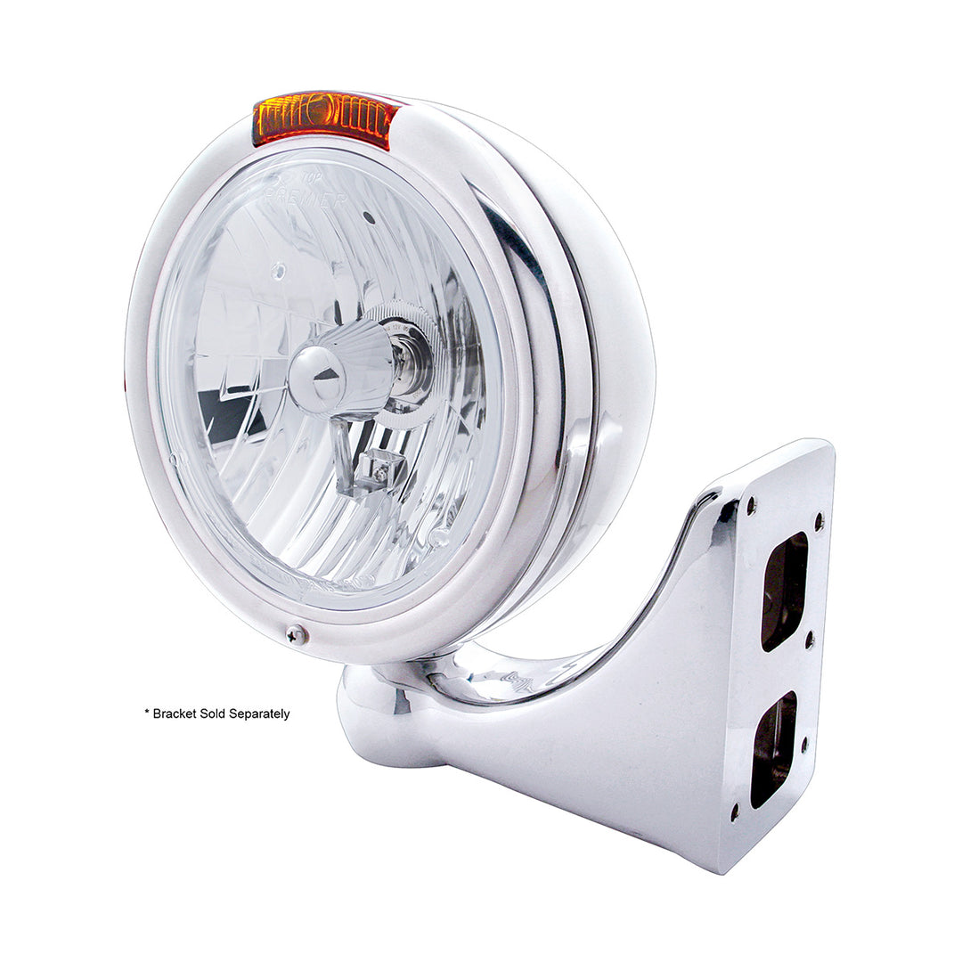 Stainless Steel Classic Headlight Crystal H4 Bulb &amp; Turn Signal - Amber Lens