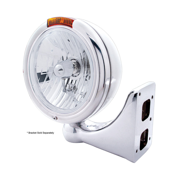Stainless Steel Classic Headlight Crystal H4 Bulb &amp; Turn Signal - Amber Lens