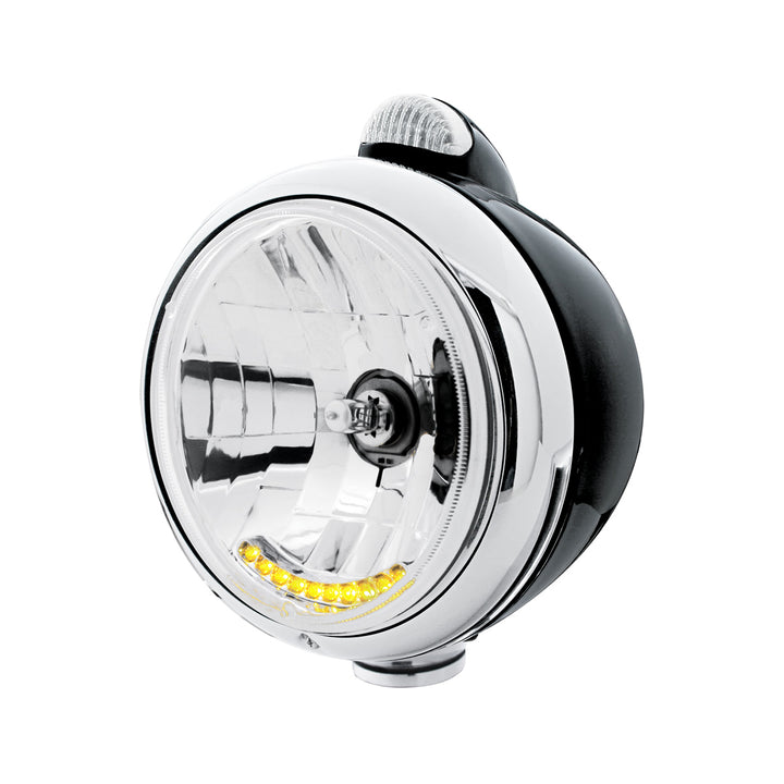 Black Guide 682-C Headlight H4 With 10 Amber LED &amp; Dual Mode LED Signal - Clear Lens