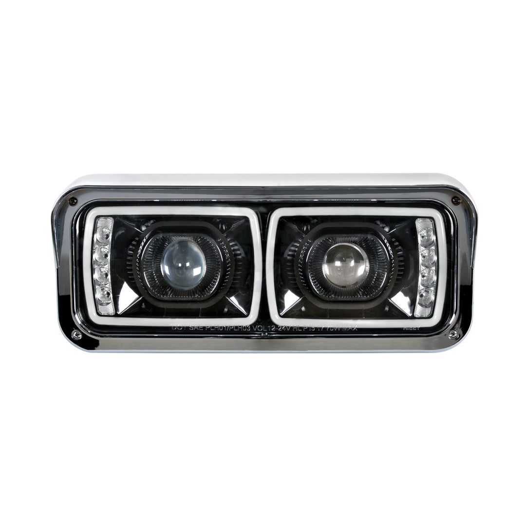 High Power LED "Blackout" Projection Headlight With LED Turn Signal &amp; Position Light Bar - Driver