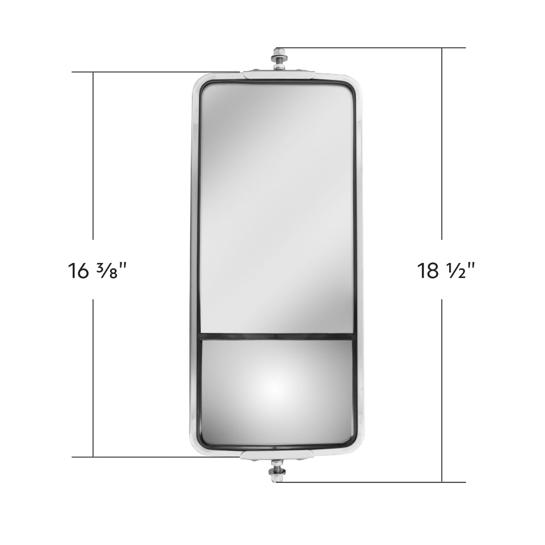 7" x 16" 430 Stainless Steel West Coast Style Mirror With Convex Lower Mirror - Heated