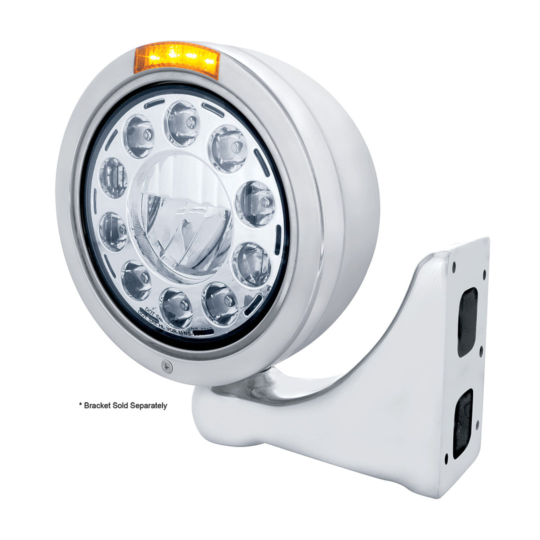 Stainless Bullet Classic Headlight 11 LED Bulb With LED Signal - Amber Lens