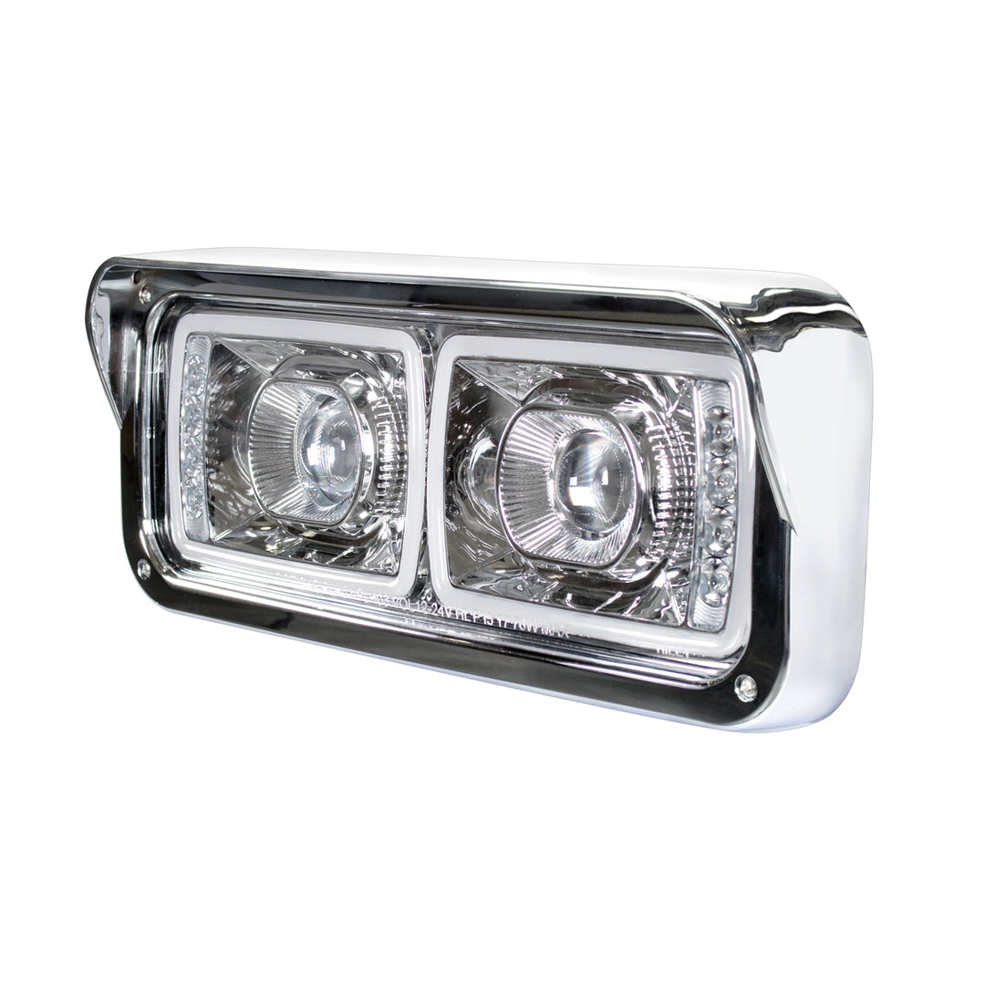 High Power LED "Chrome" Projection Headlight With LED Turn Signal &amp; Position Light Bar - Driver