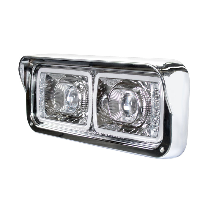 High Power LED "Chrome" Projection Headlight With LED Turn Signal &amp; Position Light Bar - Driver