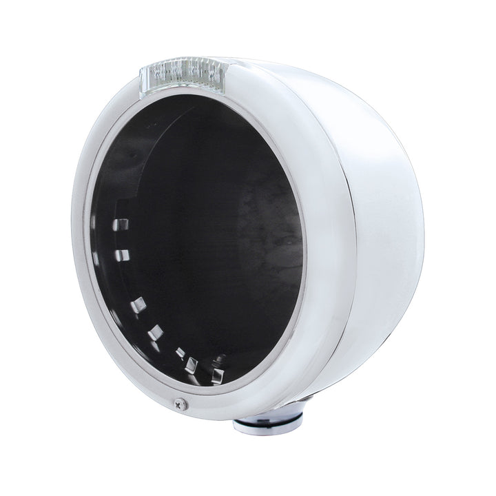 Stainless Steel Classic Half Moon Headlight No Bulb With LED Turn Signal - Clear Lens