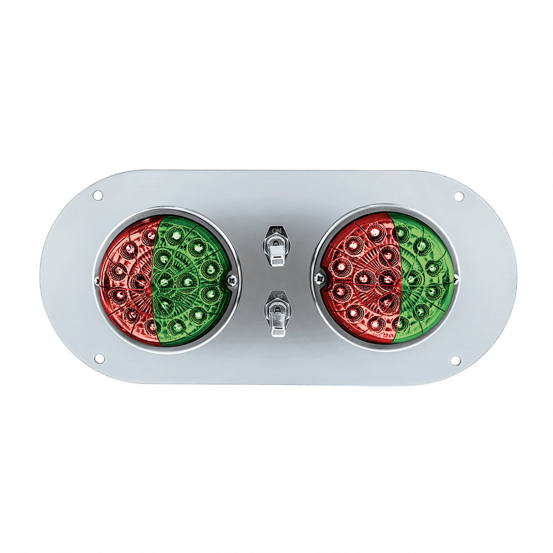 304 Stainless Steel Above Door Dome Light Kit With 2 x 17 LED Double Fury Watermelon For KW &amp; PB Trucks - Red &amp; Green LED