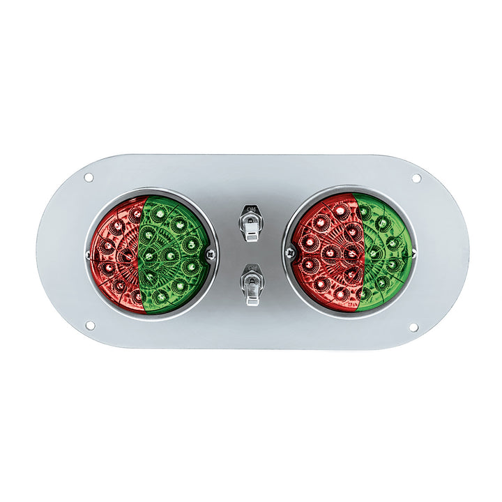 304 Stainless Steel Above Door Dome Light Kit With 2 x 17 LED Double Fury Watermelon For KW &amp; PB Trucks - Red &amp; Green LED