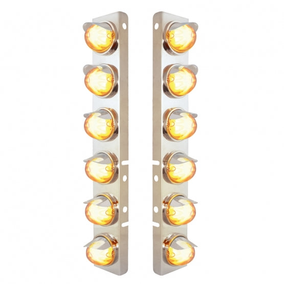 Stainless Steel Front Air Cleaner Brkt With 12 x 9 Amber Hi/Lo LED Watermelon GloLight &amp; Visors For Peterbilt - Clear Lens