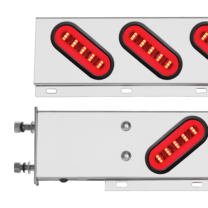 3-3/4" Bolt Pattern Stainless Steel Spring Loaded Bar With 6 x 22 Red LED 6" Oval GloLight &amp; Grommet - Clear Lens (Pair)