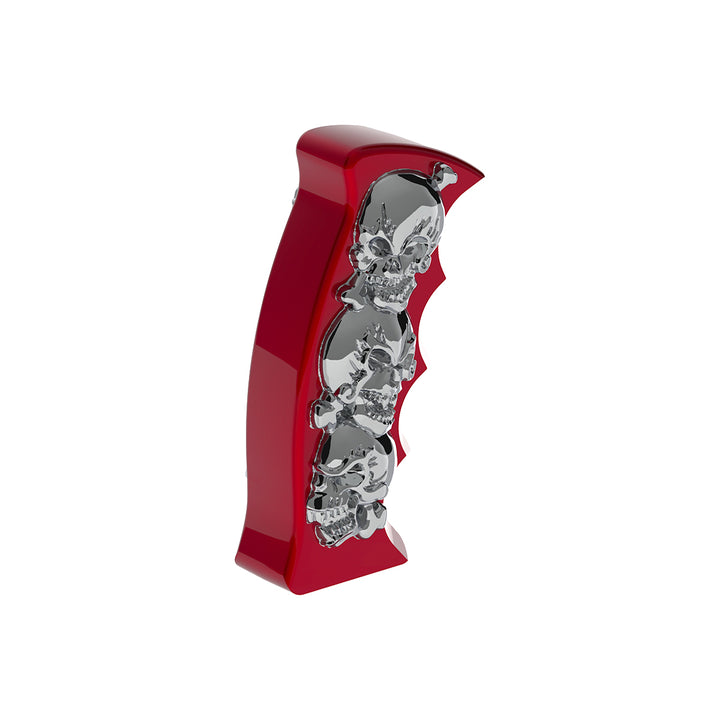 Thread-On Skulls Pistol Grip Gearshift Knob - Candy Red With Chrome Skulls