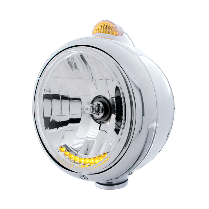Stainless Steel Guide 682-C Headlight H4 With 6 Amber LED &amp; Dual Mode LED Signal - Amber Lens
