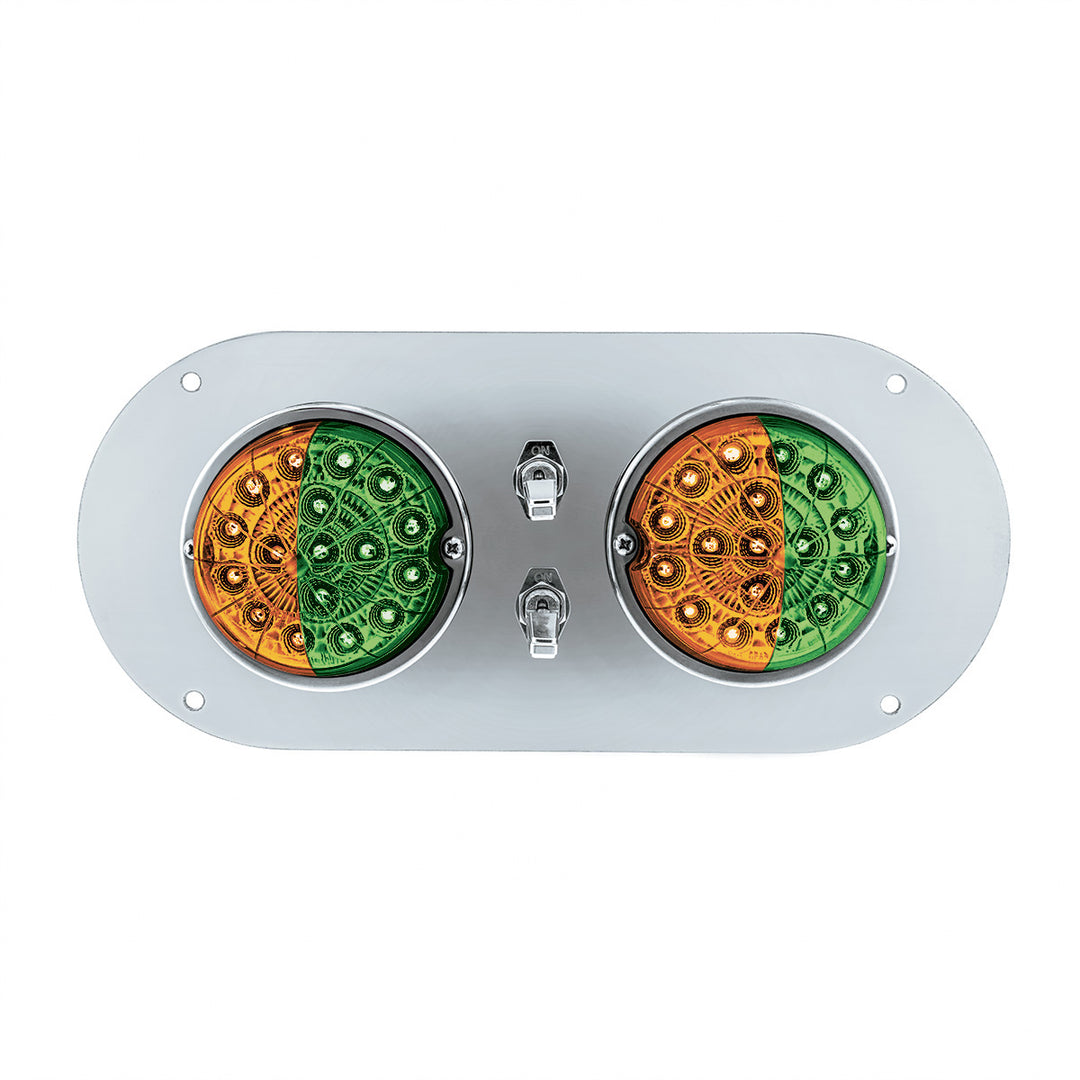304 Stainless Steel Above Door Dome Light Kit With 2 x 17 LED Double Fury Watermelon For KW &amp; PB Trucks - Amber &amp; Green LED