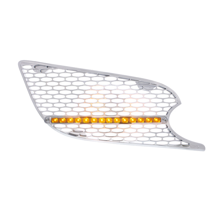 Chrome Air Intake Grille With LED Light For 2012-2021 Peterbilt 579 (Passenger) - Amber LED/Clear Lens