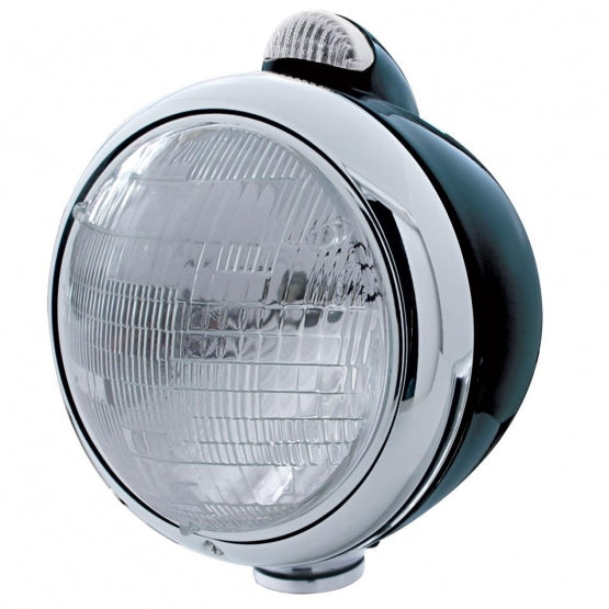 Black Guide 682-C Style Headlight 6014 &amp; LED Turn Signal - Clear Lens