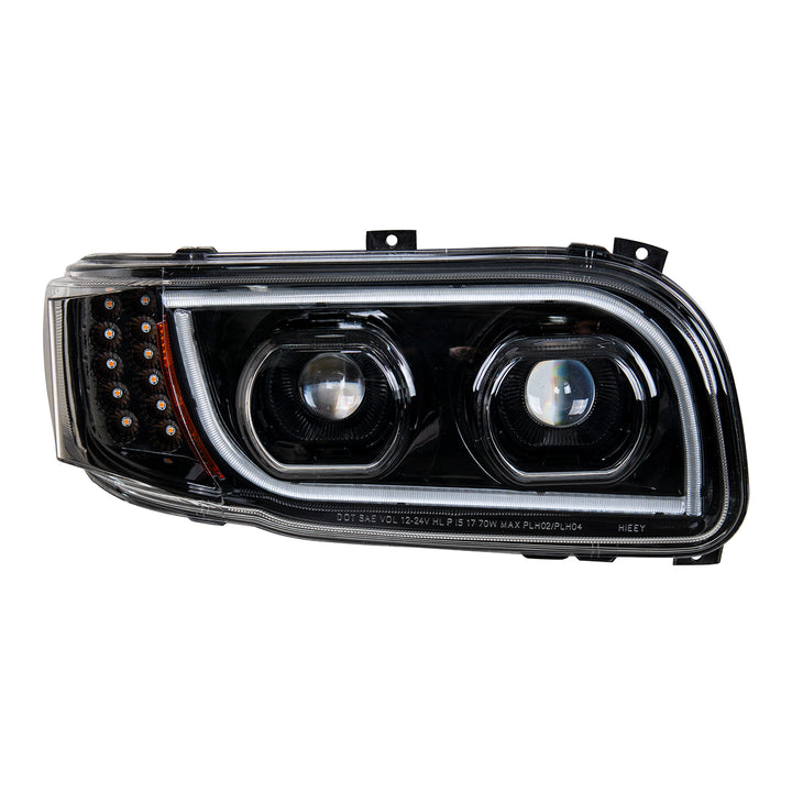 High Power LED "Blackout" Headlight With 16 LED Turn &amp; 57 LED Bar For 2008-2024 Peterbilt 389 - Passenger