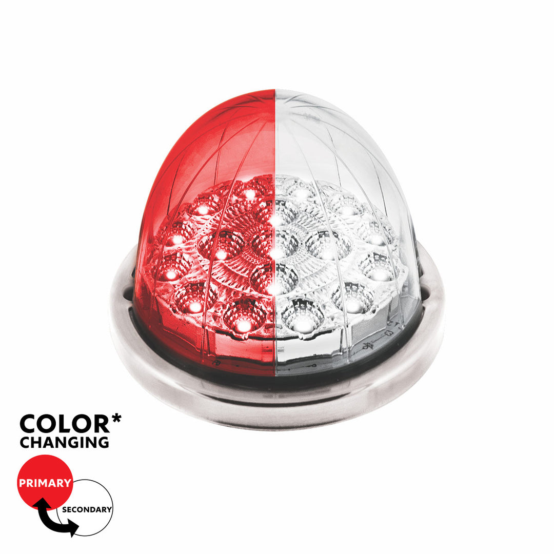 17 LED Watermelon Double Fury Light Flush Mount Kit With Low Profile Stainless Steel Bezel - Red &amp; White LED/Clear Lens