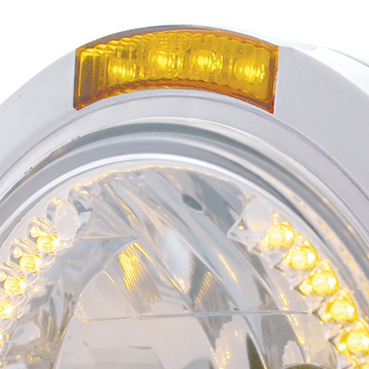 Stainless Steel Bullet Classic Headlight H4 With Amber LED &amp; Signal - Amber Lens
