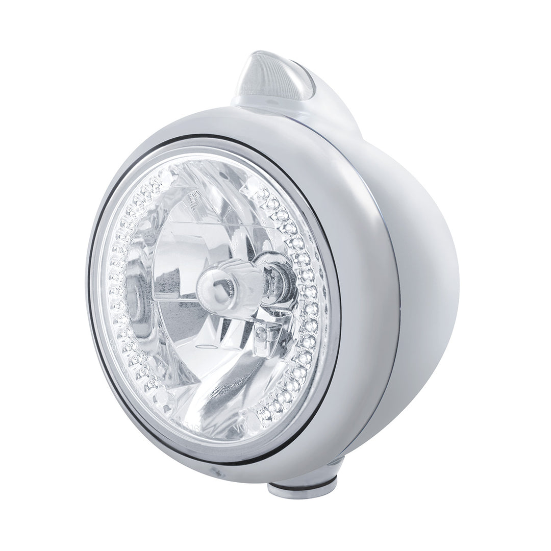Stainless Steel Guide 682-C Headlight H4 With White LED &amp; Original Style LED Signal - Clear Lens