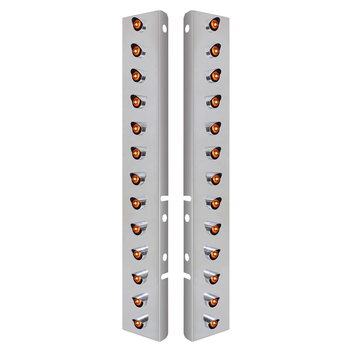 Stainless Steel Front Air Cleaner Bracket With 26 x 3 LED 3/4" Mini Lights &amp; Visors For Peterbilt - Amber LED &amp; Lens