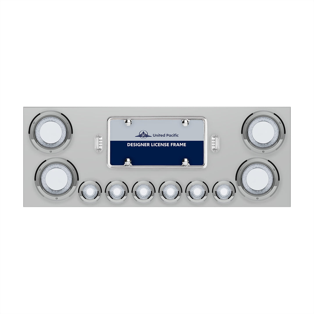 Stainless Steel Rear Center Panel With Four 23 LED 4" Lights &amp; Six 9 LED 2" Mirage Lights &amp; Bezels - Red LED/Clear Lens