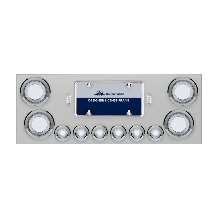 Stainless Steel Rear Center Panel With Four 23 LED 4" Lights &amp; Six 9 LED 2" Mirage Lights &amp; Bezels - Red LED/Clear Lens
