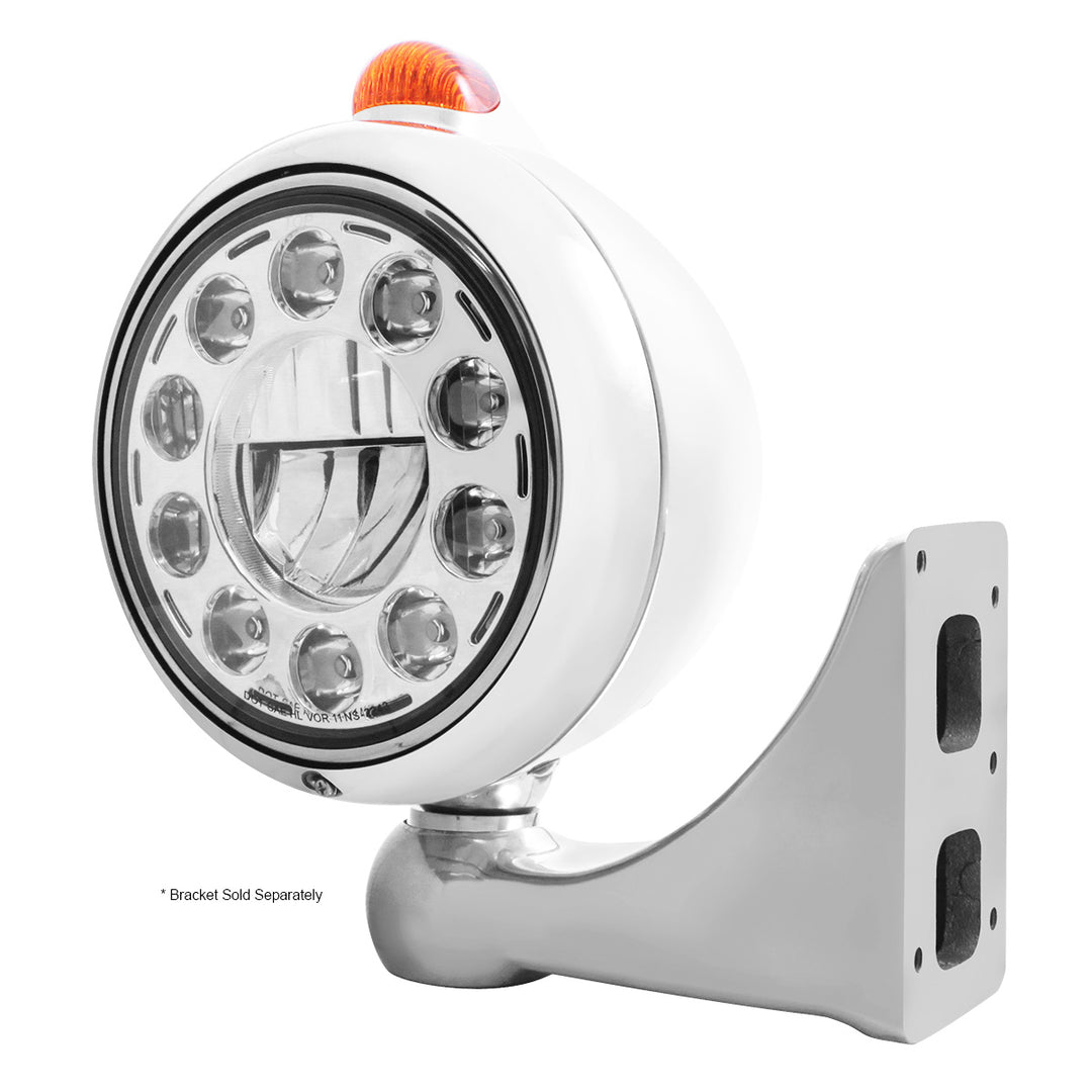 Stainless Steel Guide 682-C Headlight 11 LED Bulb &amp; Dual Mode LED Signal - Amber Lens