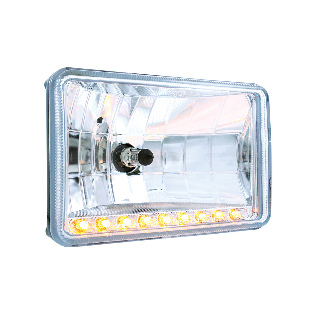 4" x 6" Crystal Headlight With 9 Amber LED Position Light - Low Beam