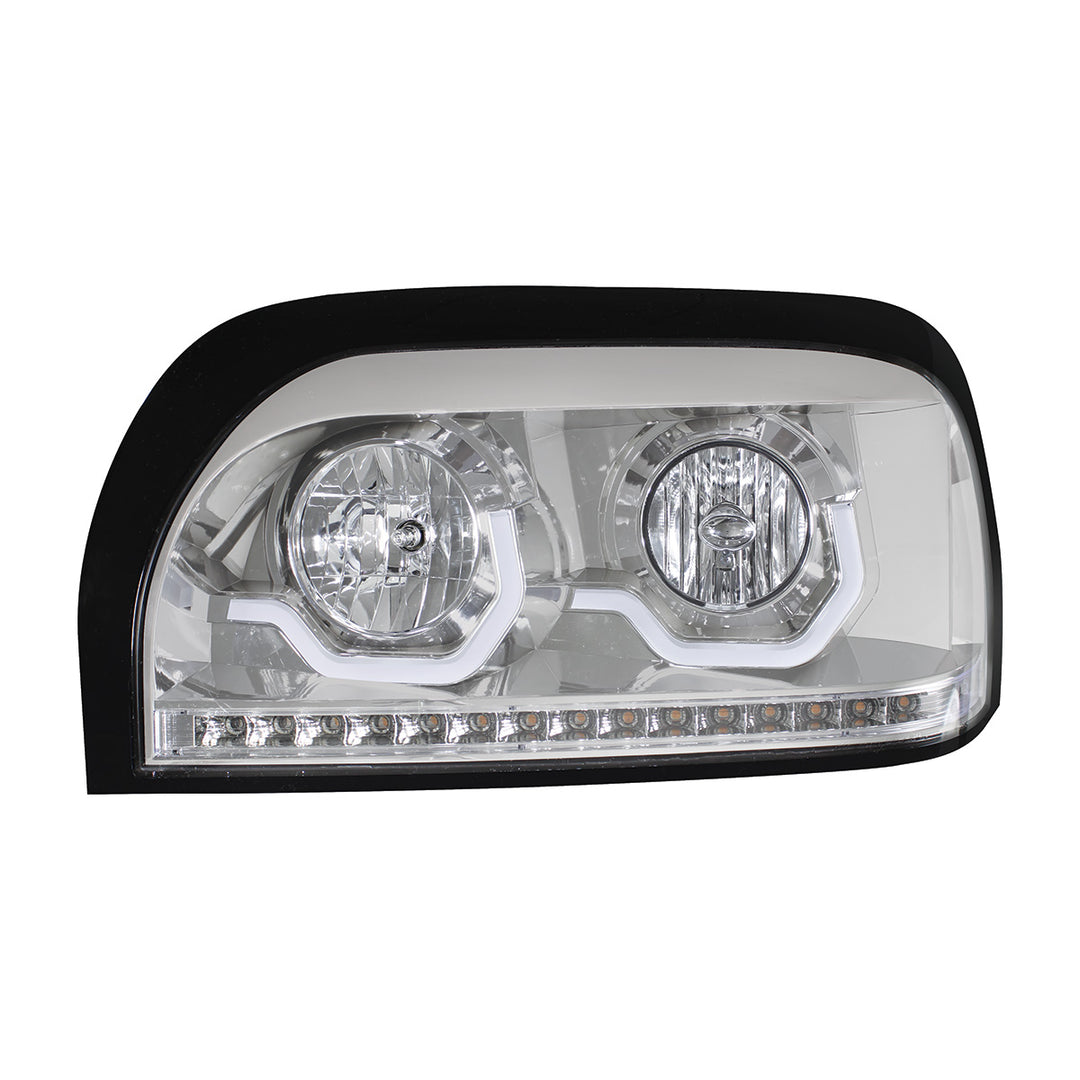 Chrome Headlight With LED Turn Signal &amp; Light Bar For 1996-2010 Freightliner Century - Driver