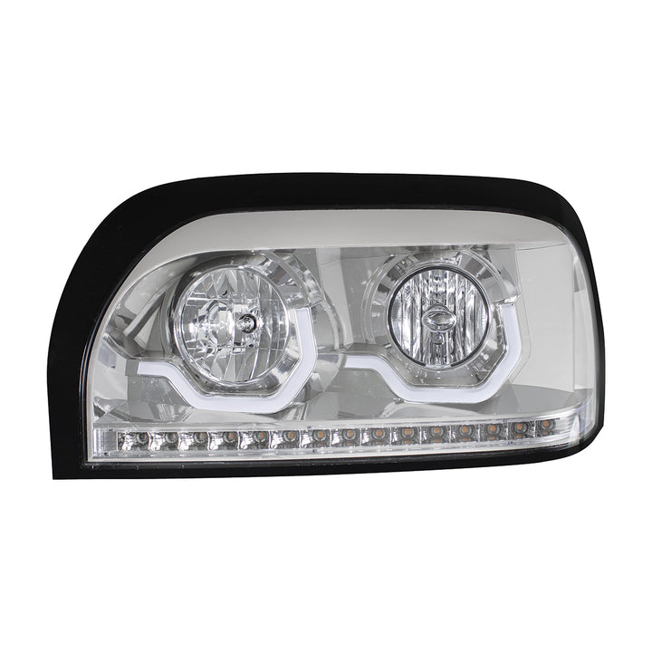 Chrome Headlight With LED Turn Signal &amp; Light Bar For 1996-2010 Freightliner Century - Driver