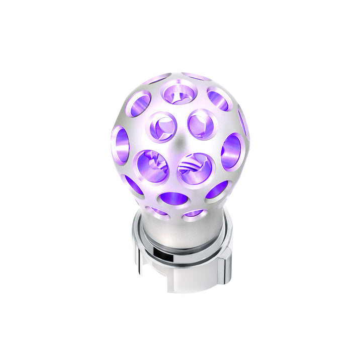 Thread-On Annodized Phoenix Style Ball Gearshift Knob With LED 13/15/18 Speed Adapter - Purple LED