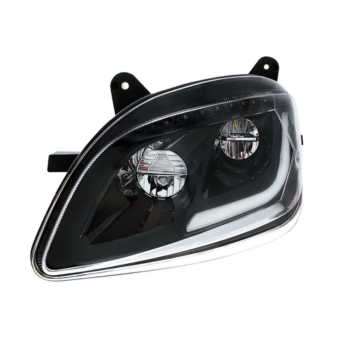 Black LED Headlight W/Sequential LED Turn Signal For Peterbilt 579 (2012-21) &amp; 587 (2010-16) - Driver