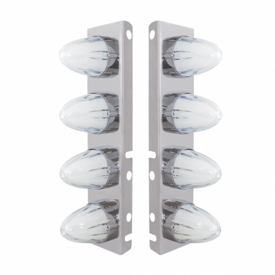 Stainless Steel Front Air Cleaner Bracket With 8 x 9 Amber LED Dual Function Watermelon GloLight For Peterbilt - Clear Lens