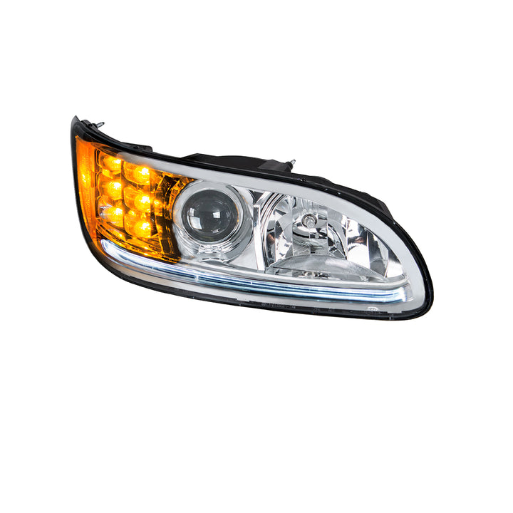 Chrome Projection Headlight With LED Turn &amp; Position Light for 2005-2015 Peterbilt 386 - Passenger